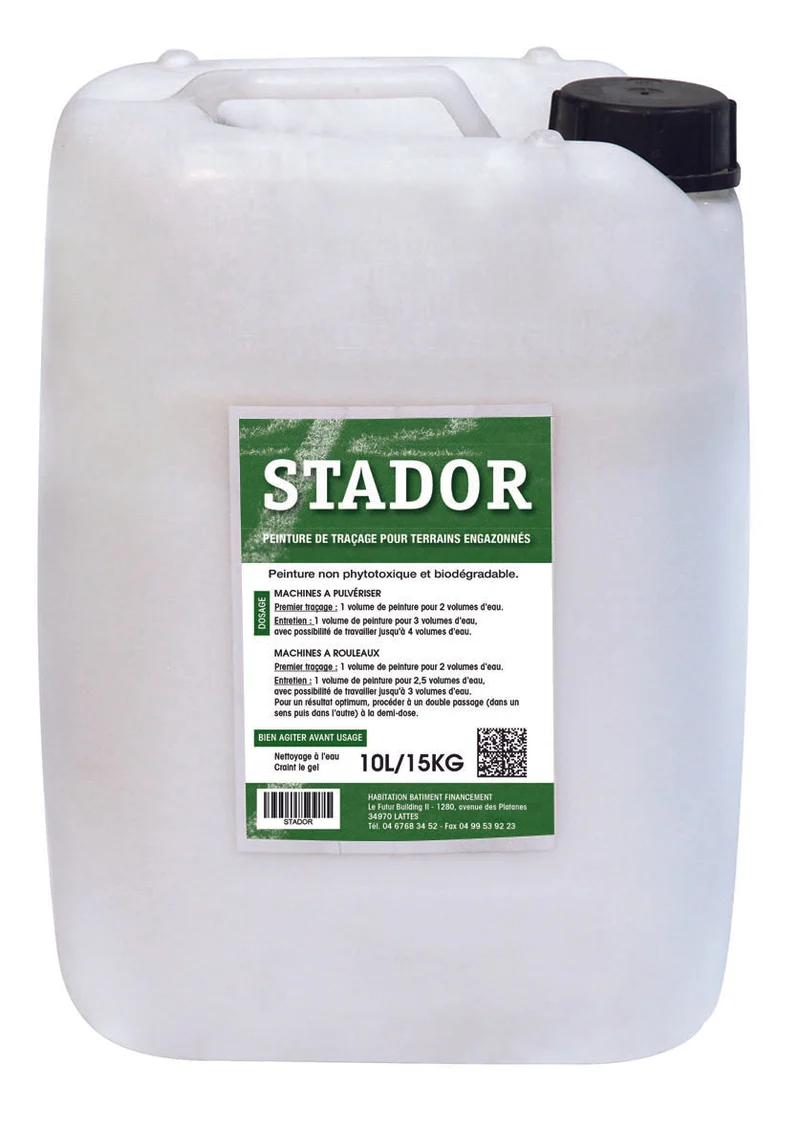 STADOR + Peinture de traçage pour terrain sportif engazonné resistante aux intempéries et passages des joueurs