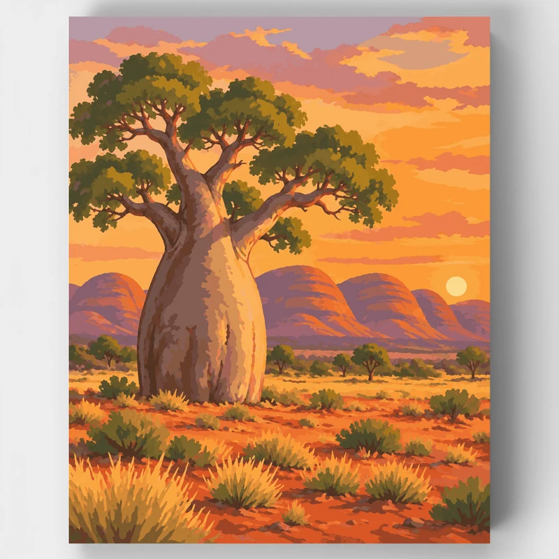 Lone Boab at Sunset - Paint by Numbers Kit