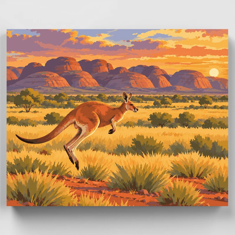 Red Kangaroo Leap - Paint by Numbers Kit