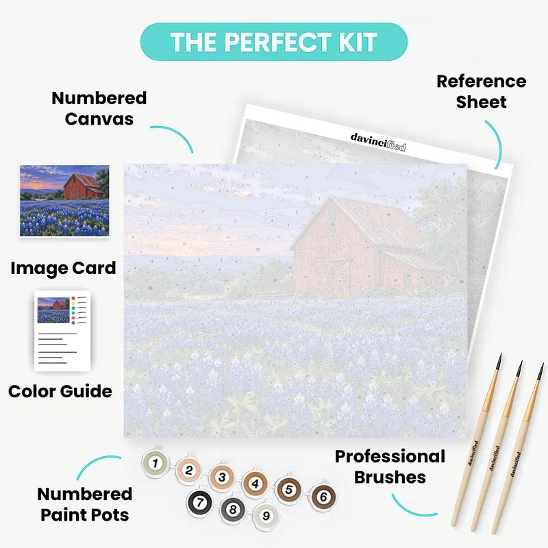 Red Barn Bluebonnets - Paint by Numbers Kit