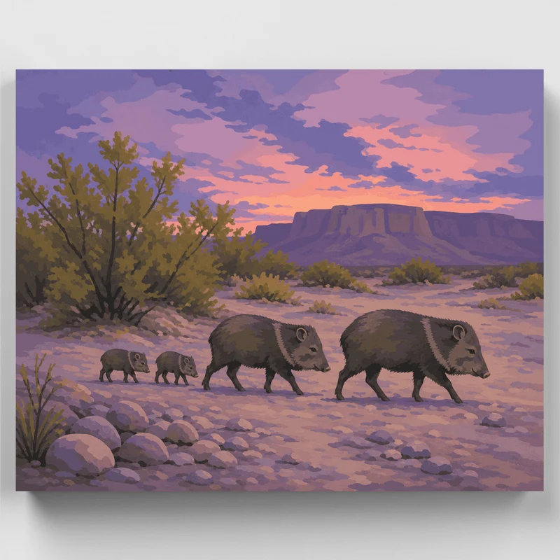 Javelina Family at Dusk - Paint by Numbers Kit