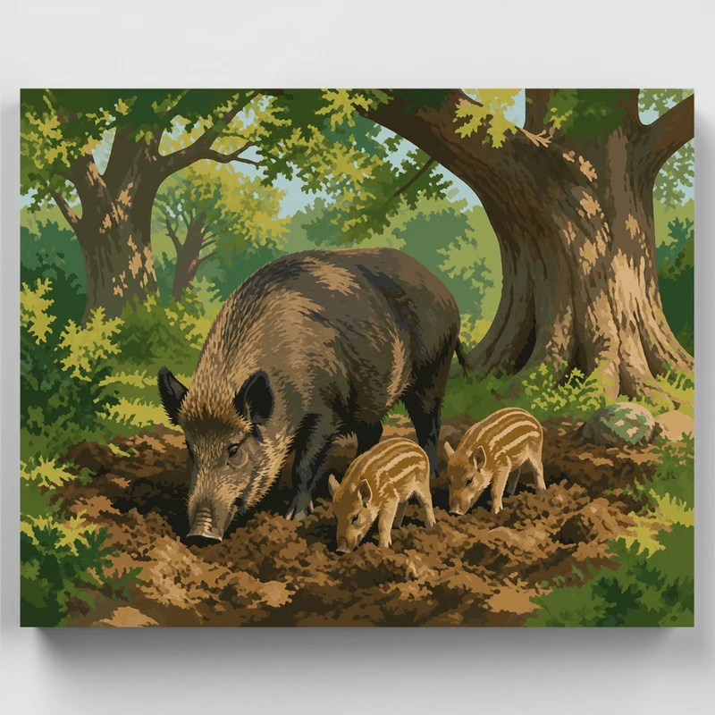 Boar Family Rooting - Paint by Numbers Kit