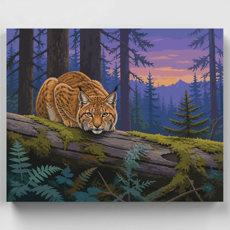 Lynx on Mossy Log - Paint by Numbers Kit