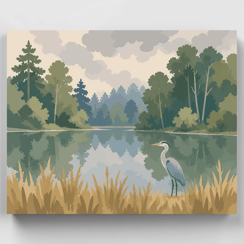 Heron's Quiet Pond - Paint by Numbers Kit