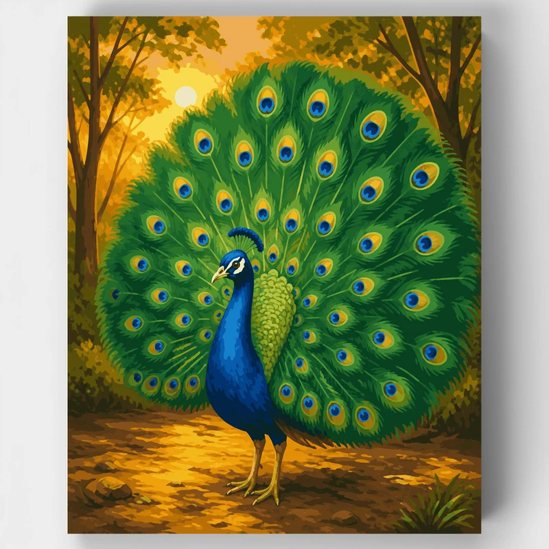 Emerald Peacock Display - Paint by Numbers Kit