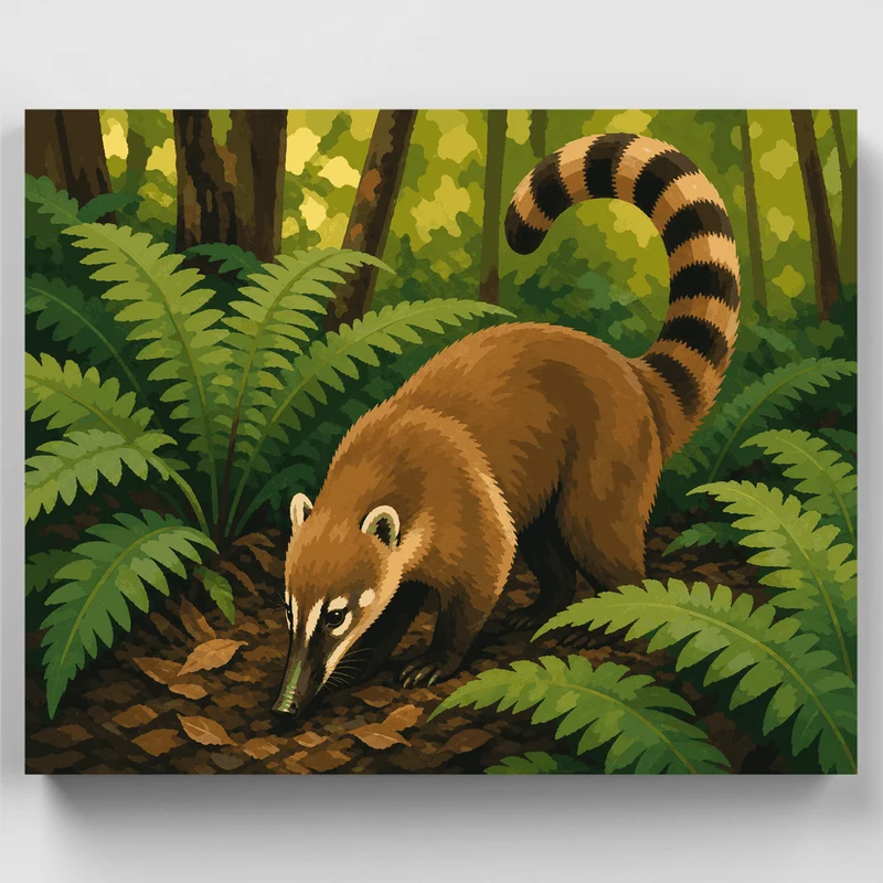 Coati Foraging Ferns - Paint by Numbers Kit