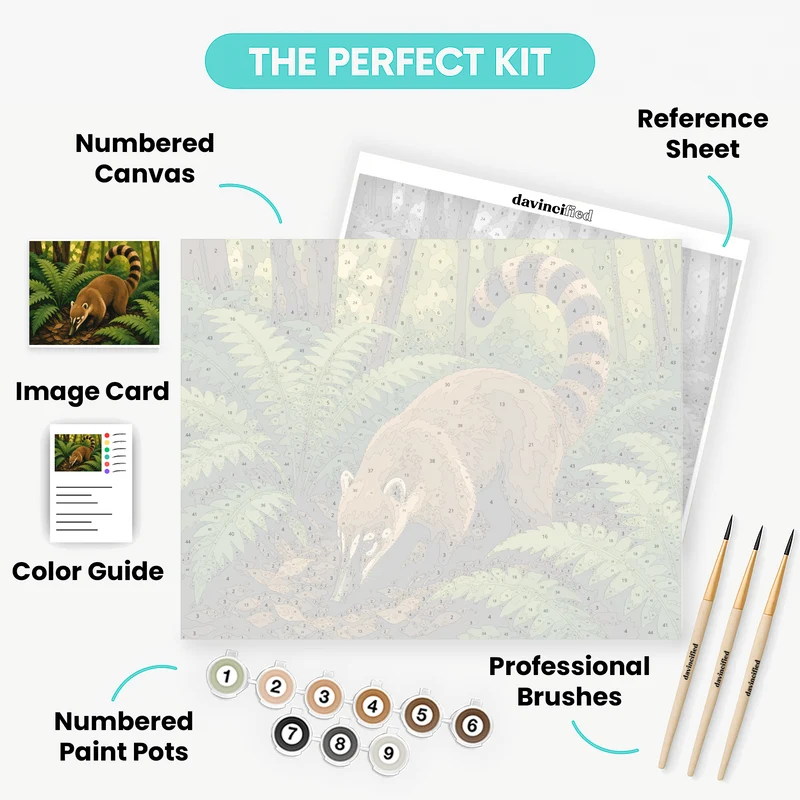 Coati Foraging Ferns - Paint by Numbers Kit
