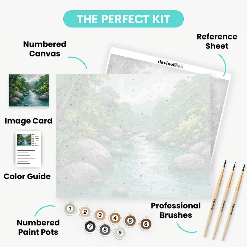 Boulder-Studded Rainforest Stream - Paint by Numbers Kit