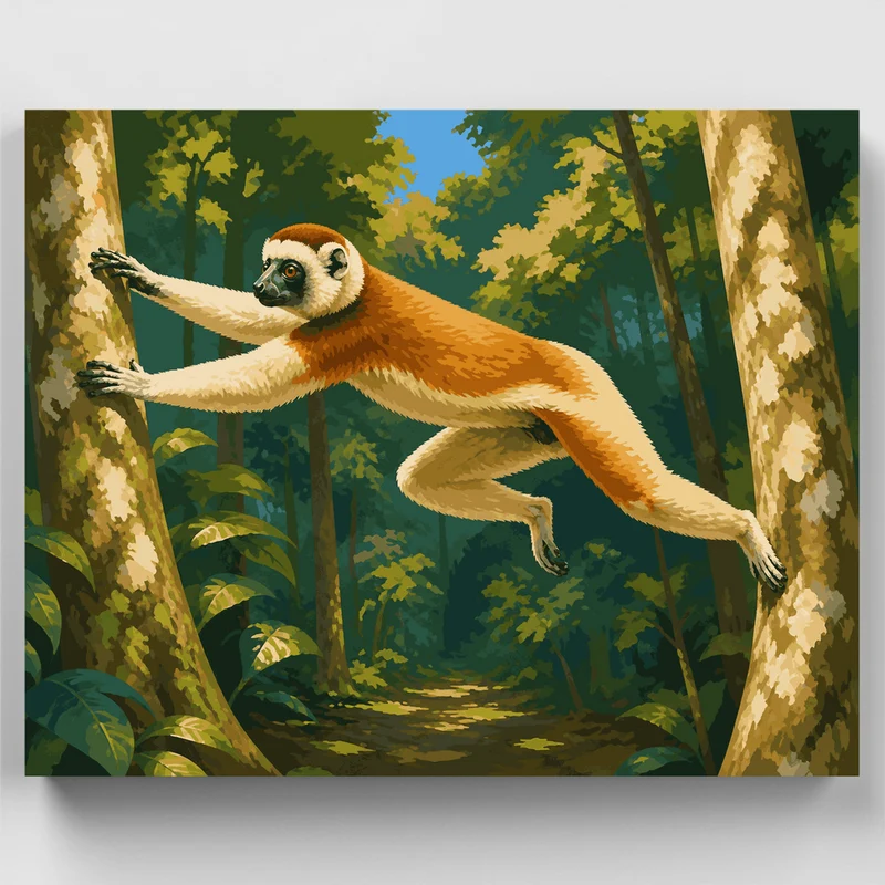 Sifaka Mid-Leap - Paint by Numbers Kit