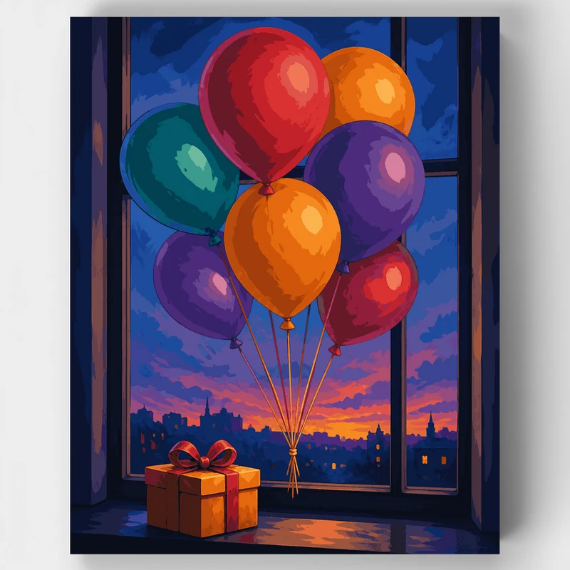Birthday Balloons at Twilight - Paint by Numbers Kit