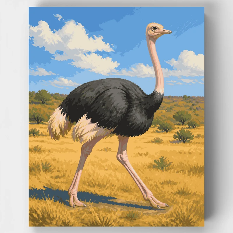 Ostrich on Golden Grassland - Paint by Numbers Kit