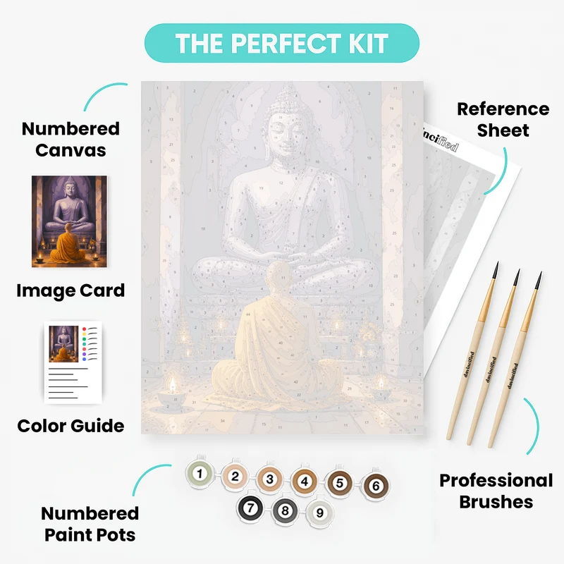 Monk Before Stone Buddha - Paint by Numbers Kit