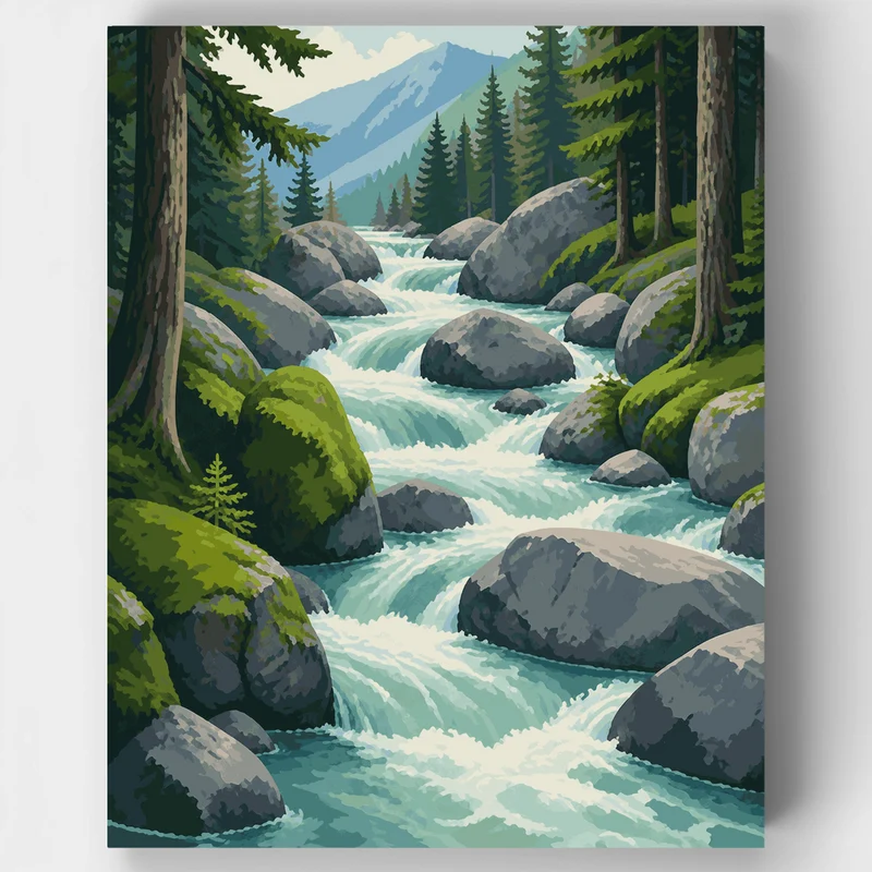 Granite Cascade Forest Stream - Paint by Numbers Kit