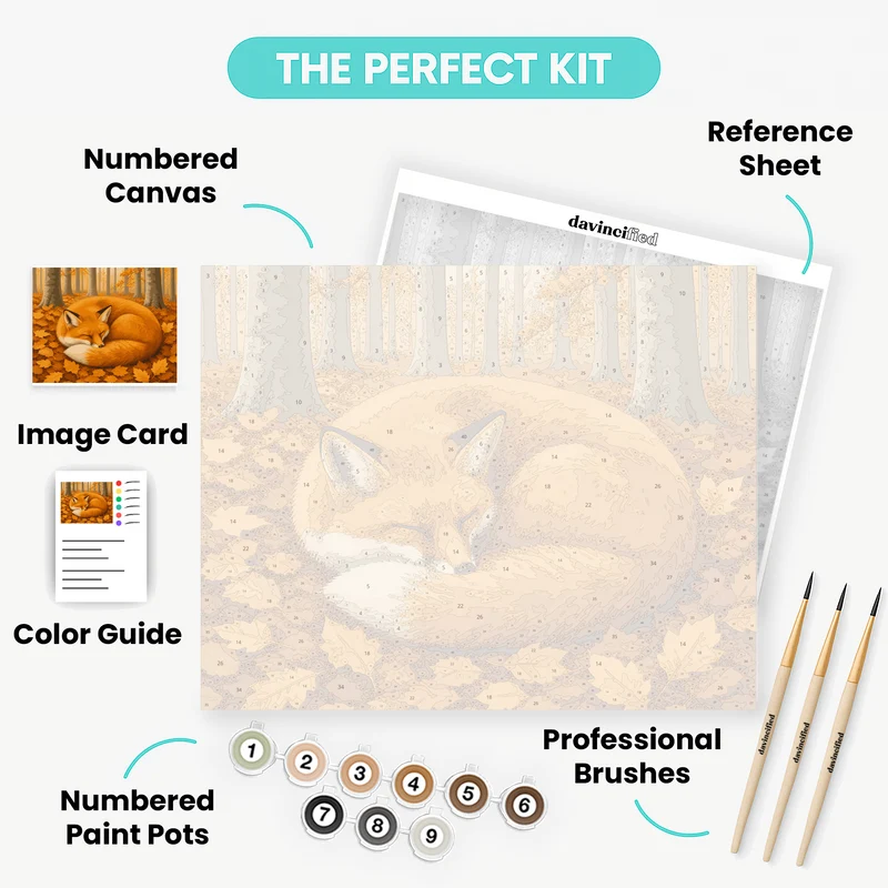Sleeping Fox in Autumn Leaves - Paint by Numbers Kit