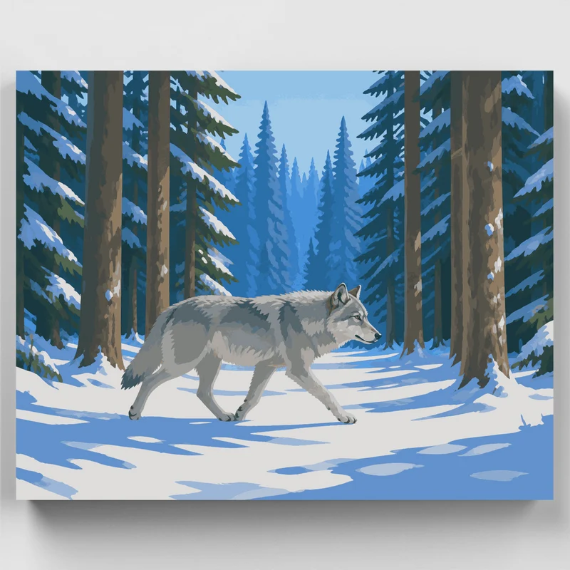 Grey Wolf Winter Trail - Paint by Numbers Kit