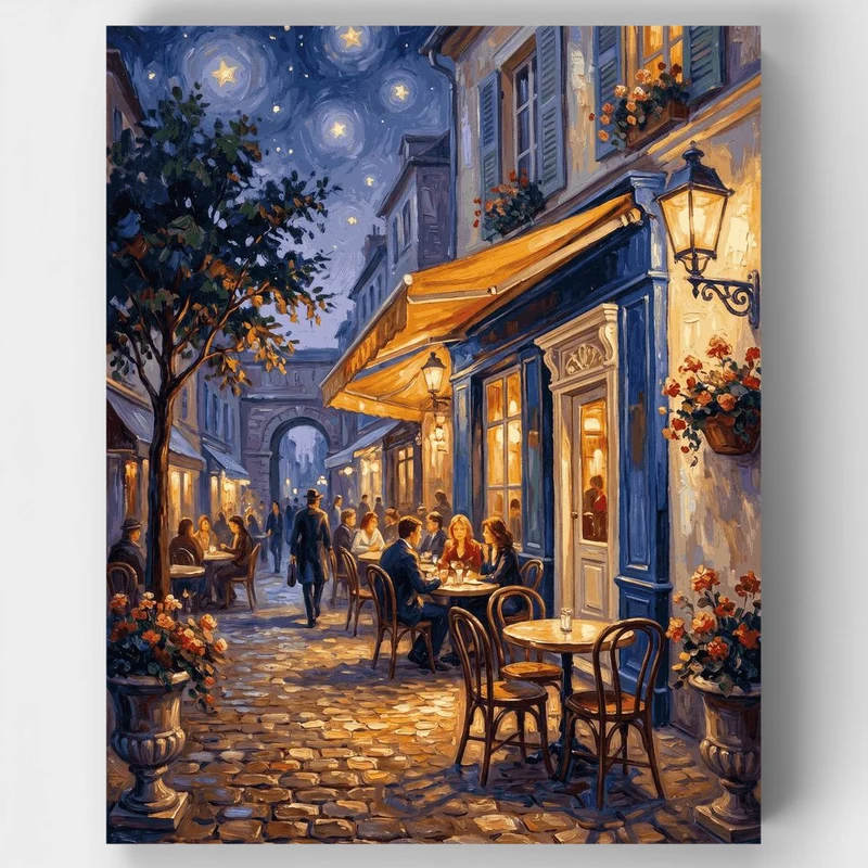 "Cafe Terrace on a Starry Night" Paint by Numbers Kit