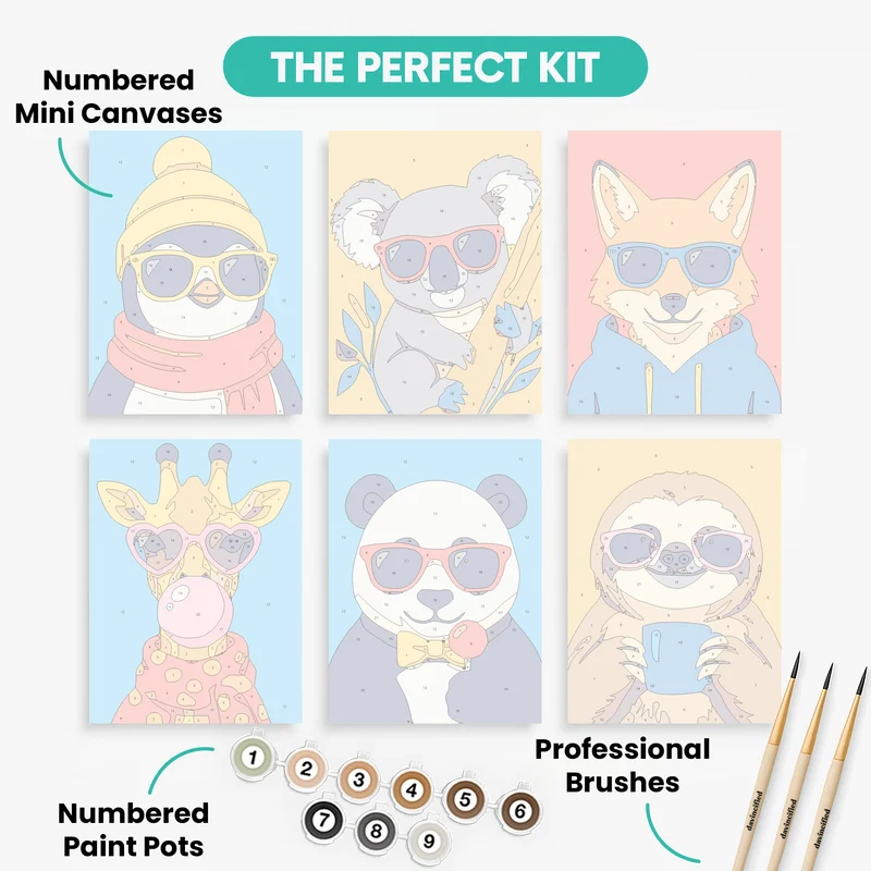 Cool Cartoon Animals - Mini Paint by Numbers Set