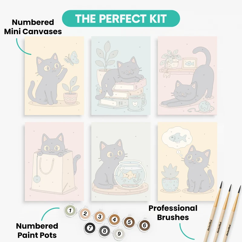 Playful Black Cats - Mini Paint by Numbers Set