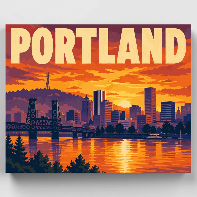 Portland Sunset Skyline - Paint by Numbers Kit
