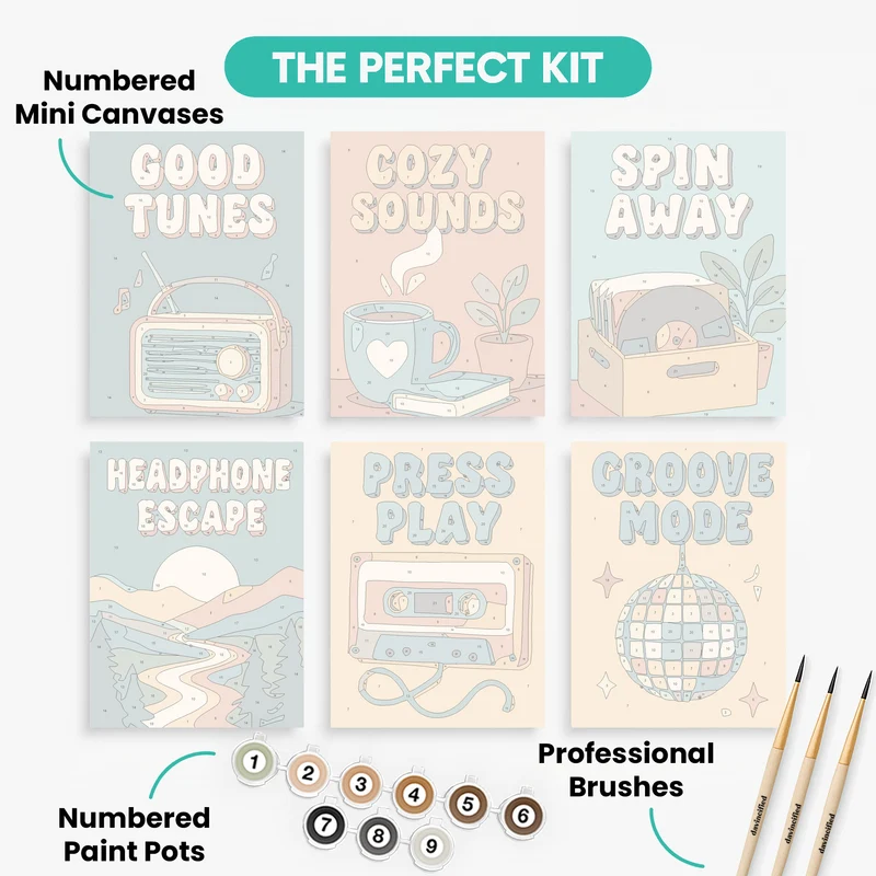 Retro Music Vibes - Mini Paint by Numbers Set