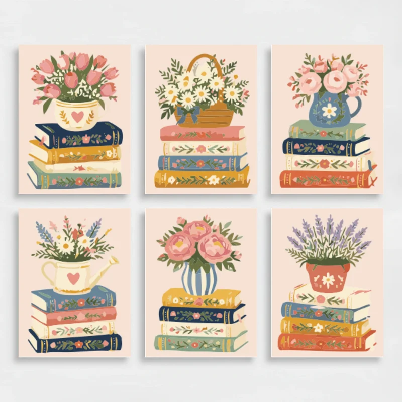 Floral Books & Vintage Blooms - Mini Paint by Numbers Set