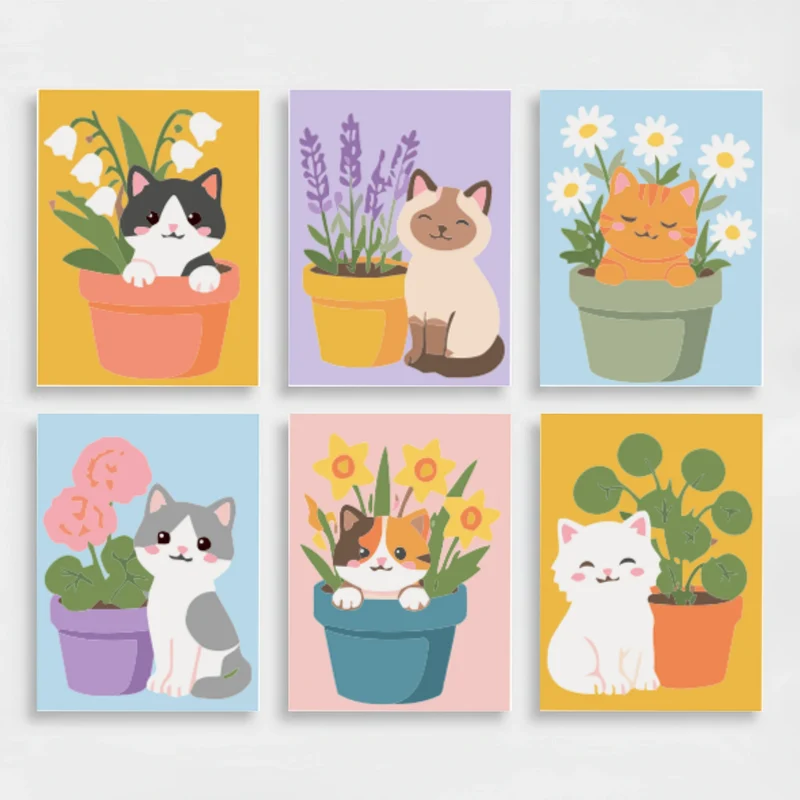 Kittens in Flower Pots - Mini Paint by Numbers Set