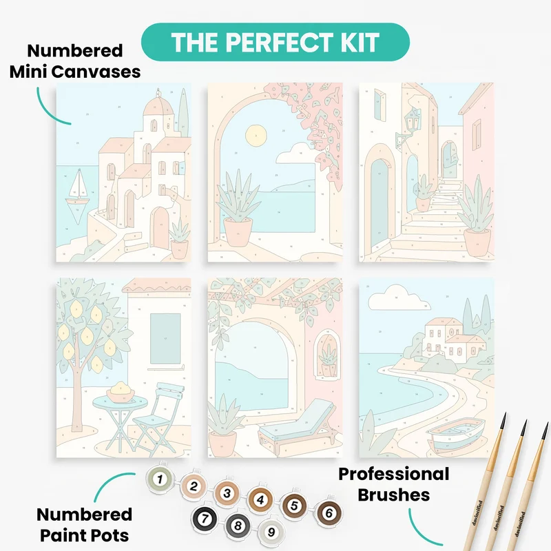 Mediterranean Coastal Villages - Mini Paint by Numbers Set