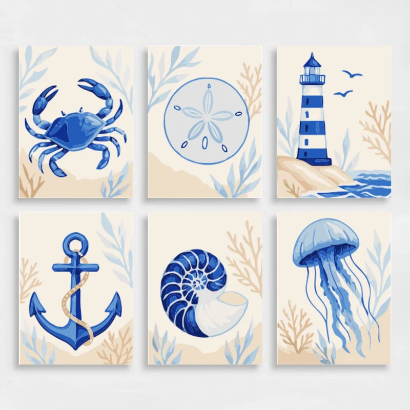 Nautical Blue & White - Mini Paint by Numbers Set