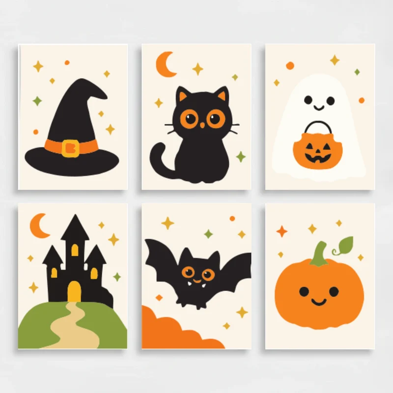 Cute Halloween Icons - Mini Paint by Numbers Set