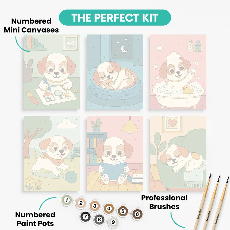 Puppy Playtime - Mini Paint by Numbers Set