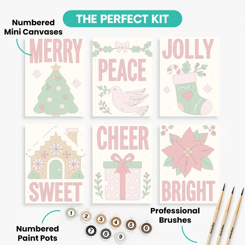 Merry Jolly Christmas Words - Mini Paint by Numbers Set