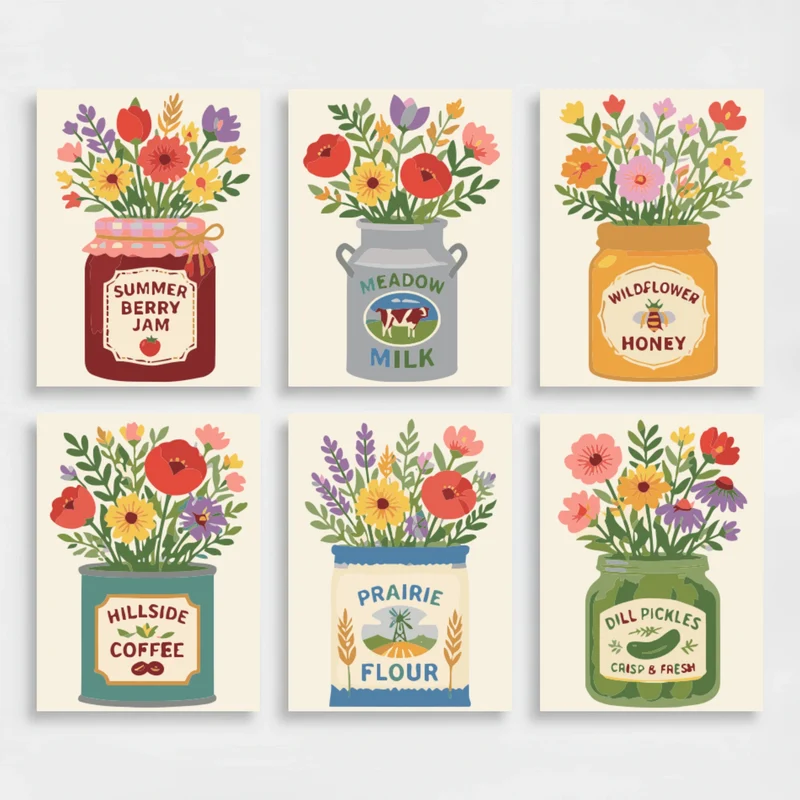 Farmhouse Pantry Wildflower Bouquets - Mini Paint by Numbers Set