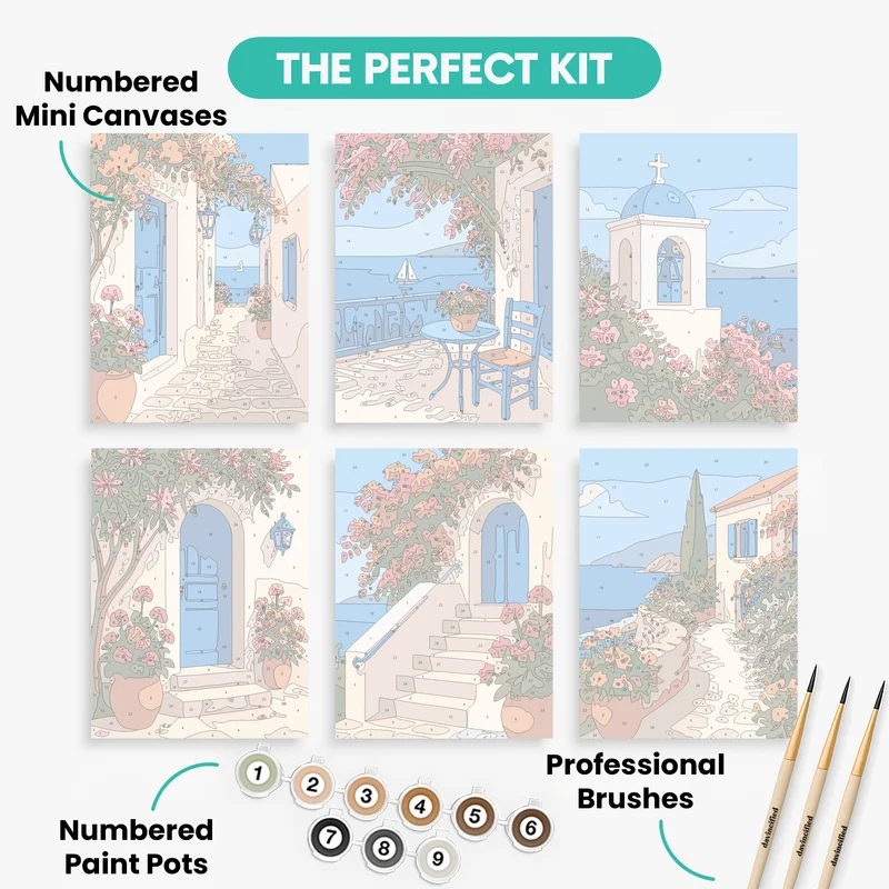 Greek Island Villages - Mini Paint by Numbers Set