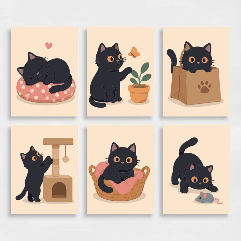 Cozy Black Cats - Mini Paint by Numbers Set