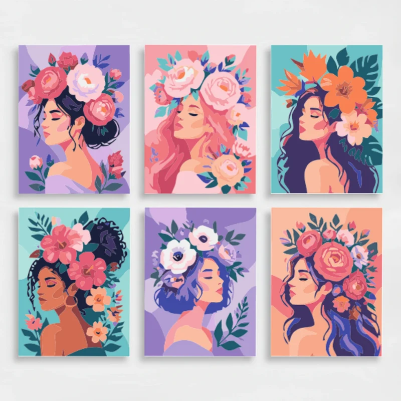 Floral Portrait Ladies - Mini Paint by Numbers Set