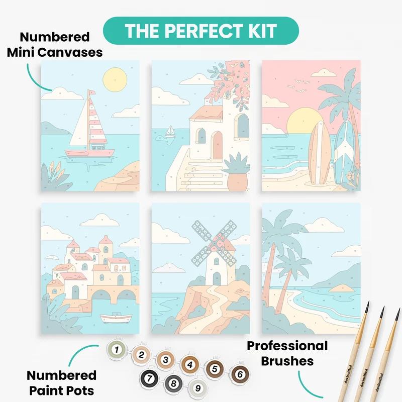 Mediterranean Coastal Escape - Mini Paint by Numbers Set