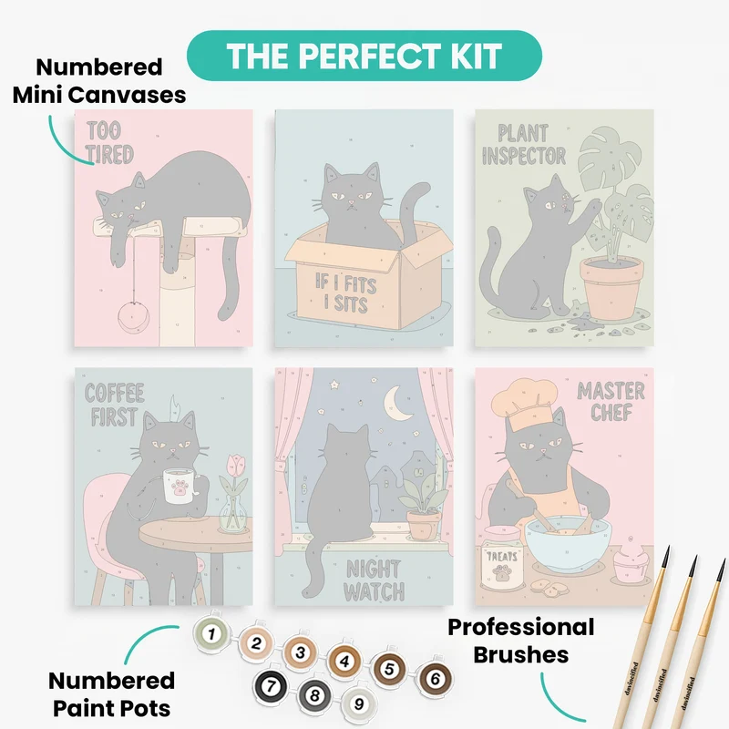Sassy Black Cat Life - Mini Paint by Numbers Set