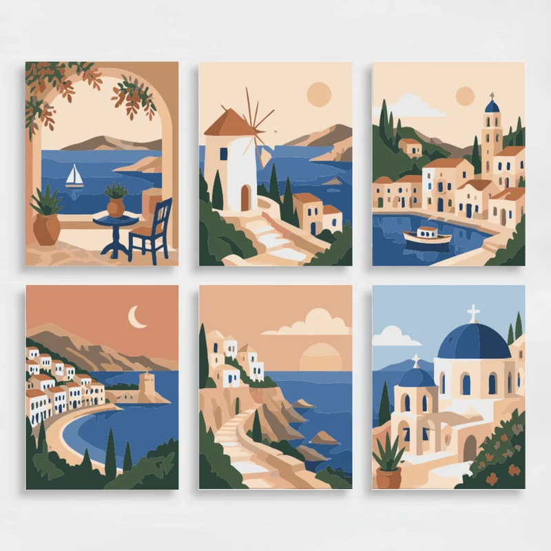 Greek Island Sunsets Collection - Mini Paint by Numbers Set
