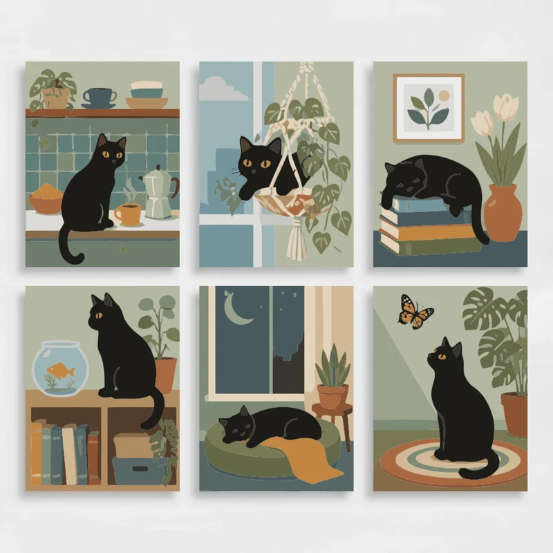 Black Cats at Home - Mini Paint by Numbers Set