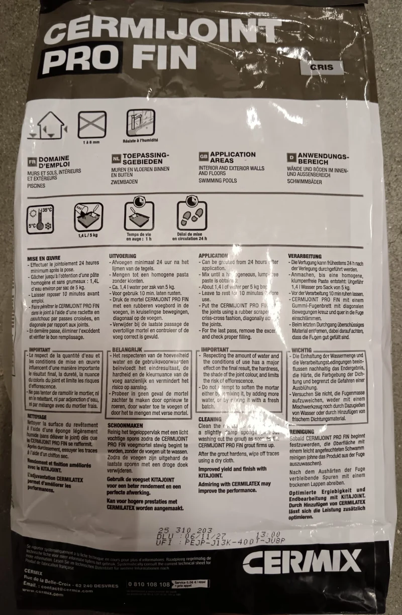 Joint carrelage pro intérieur/extérieur gris 5kg