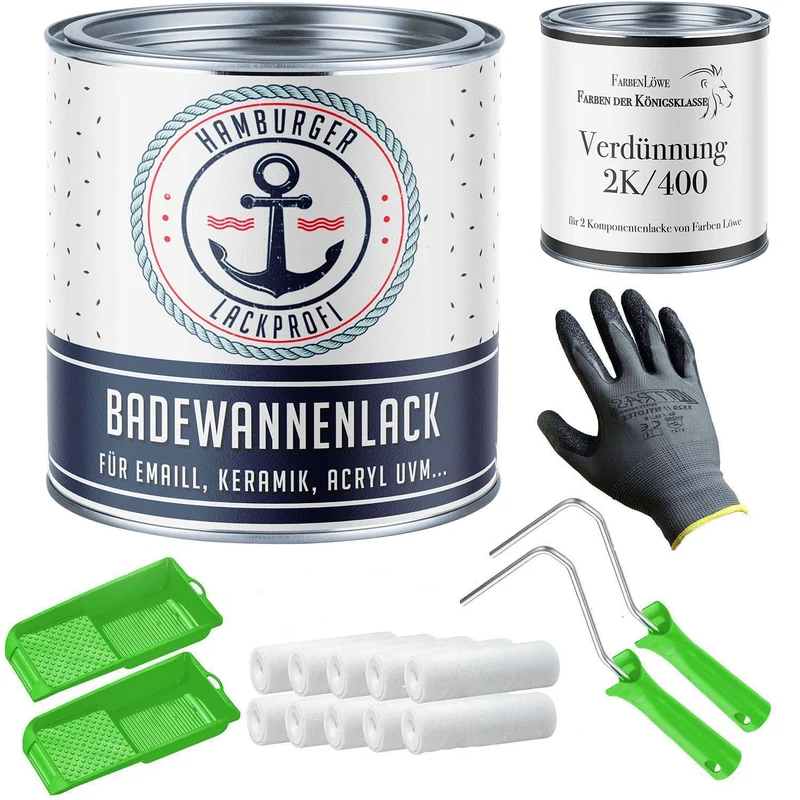 2K Badewannenlack Reingrün RAL 6037 mit Lackierset (X300) - Glänzend / Seidenmatt / Matt - Hamburger Lack-Profi