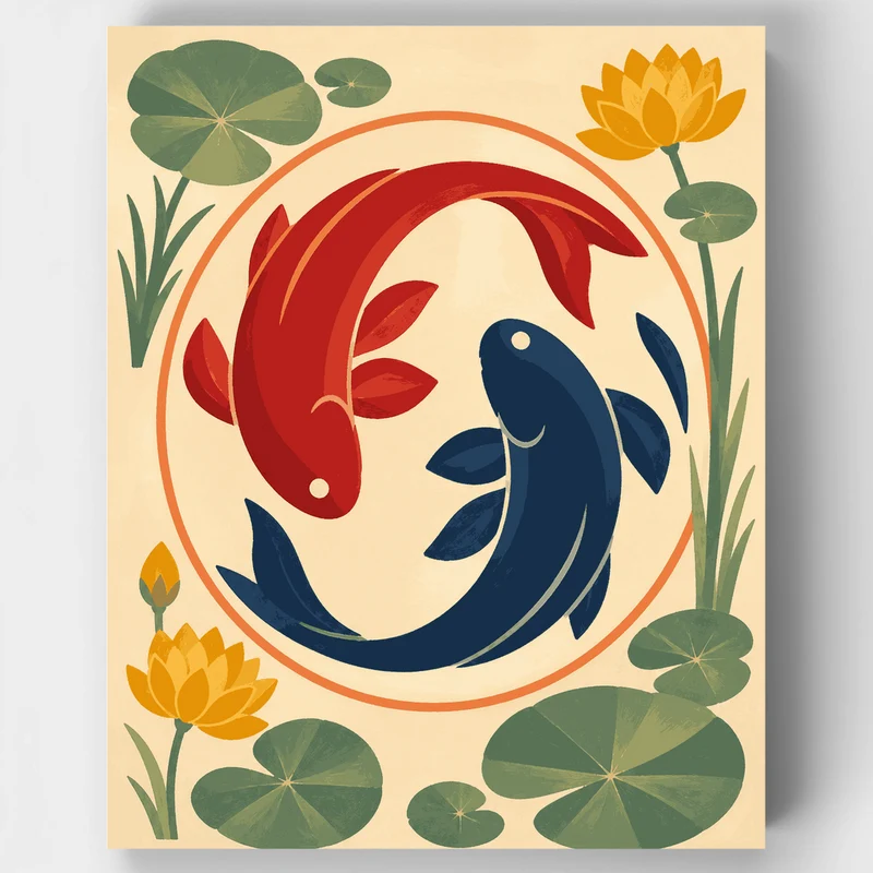 Crimson & Navy Koi Circle - Paint by Numbers Kit