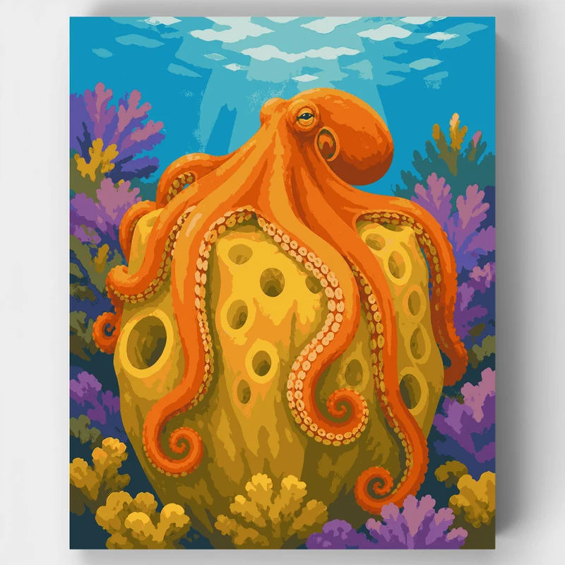 Octopus on Golden Sponge - Paint by Numbers Kit