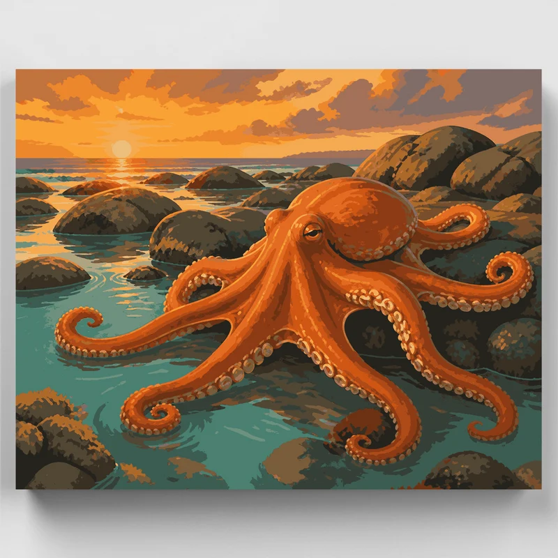 Sunset Tide-Pool Octopus - Paint by Numbers Kit