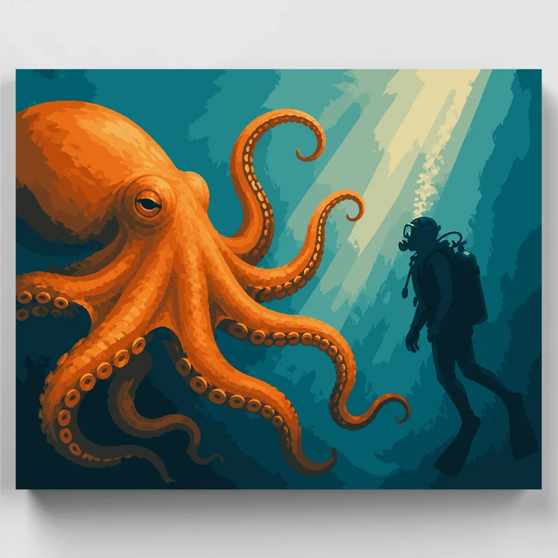 Diver Meets the Octopus - Paint by Numbers Kit