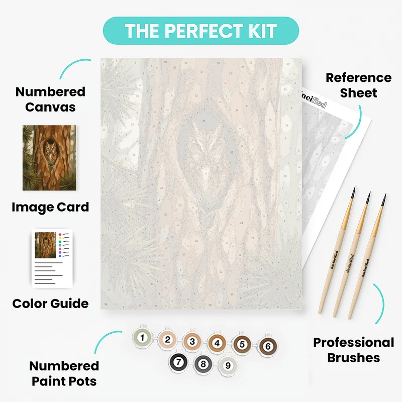 Camouflaged Screech Owl - Paint by Numbers Kit