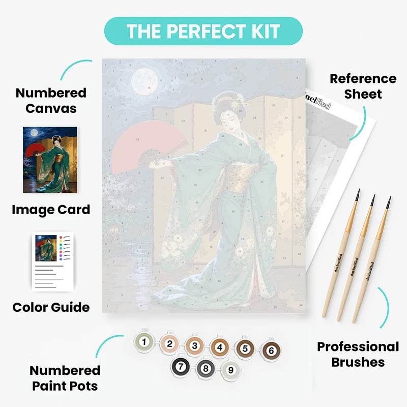 Crimson Fan Geisha - Paint by Numbers Kit