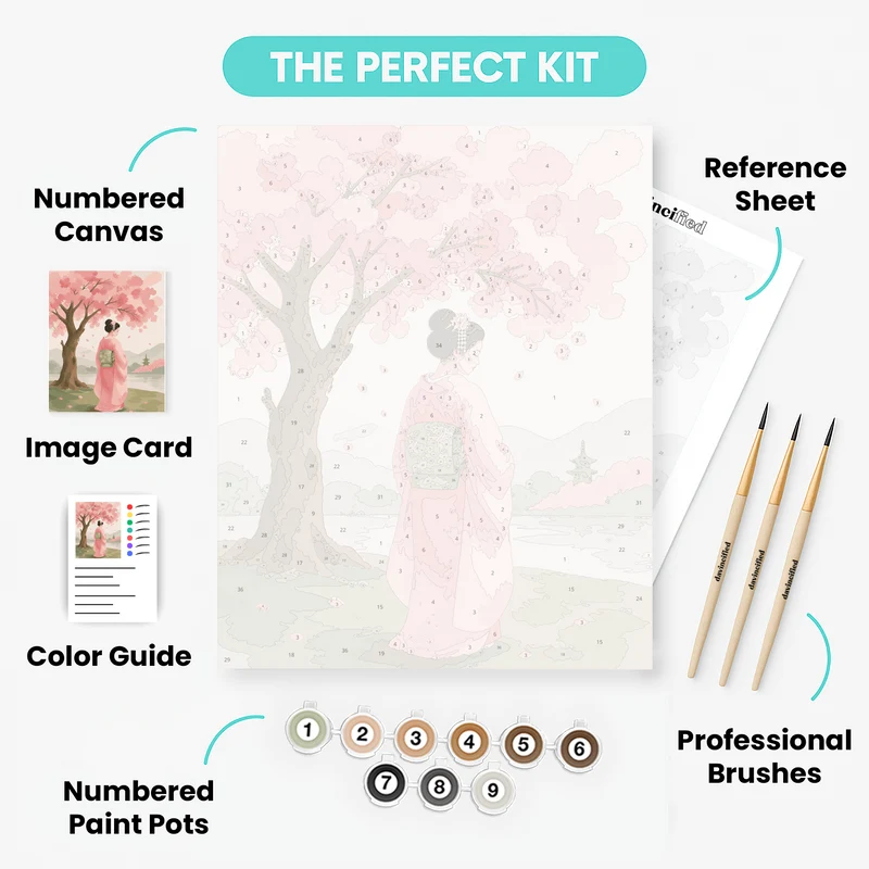 Geisha Under Cherry Blossoms - Paint by Numbers Kit