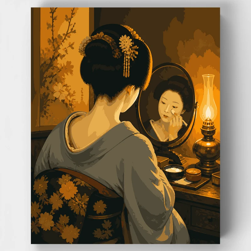 Geisha's Lamplit Mirror - Paint by Numbers Kit