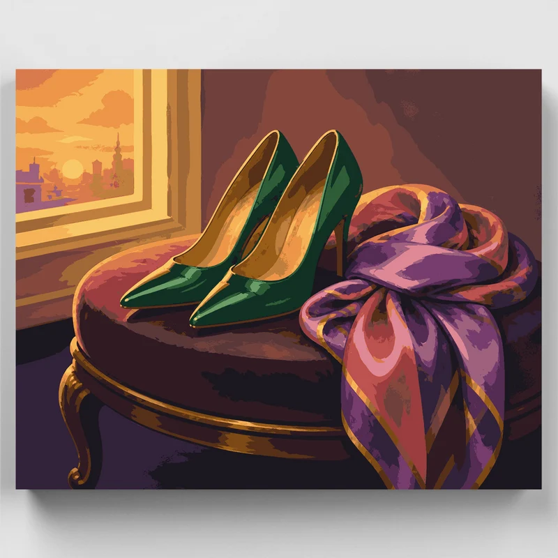 Emerald Heels & Silk Scarf - Paint by Numbers Kit